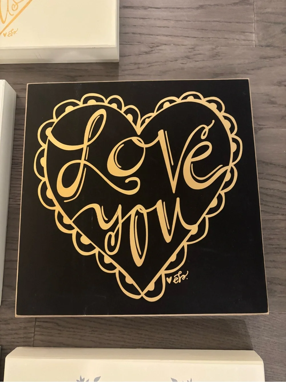 💛🤍Set of 5 Wood Wall Decor Signs- Gold Script Heart Wall Art Set - Love & XOXO🤍💛